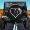 Sketched horse head with heart outline spare tire cover for Jeep SUV RV without camera hole