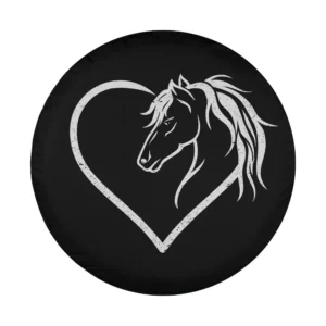 Minimalist horse head and heart outline design for spare tire cover