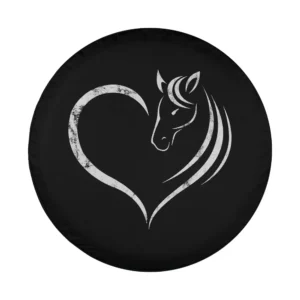 White horse heart silhouette design on black background for spare tire cover