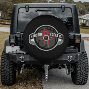 Houston Rockets logo basketball spare tire cover with camera hole on Jeep