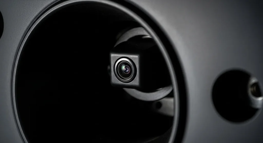 how to check if your vehicle needs a camera hole backup camera lens visible spare tire center close-up