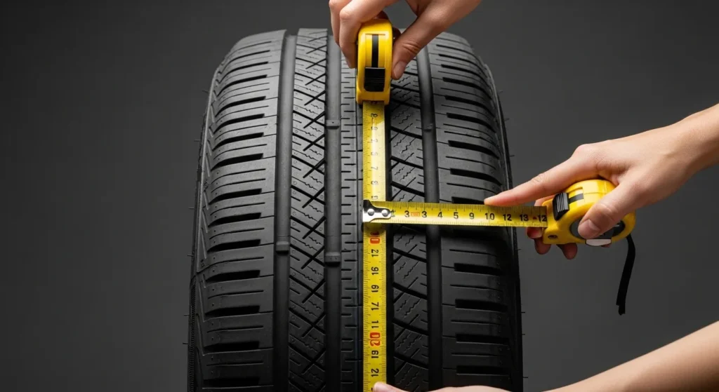 Measuring spare tire diameter manually with a tape measure