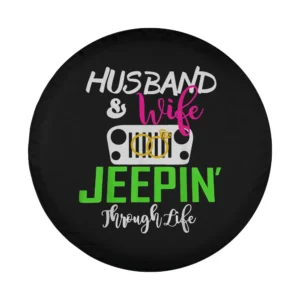 Design close-up of Husband and Wife Jeepin Through Life spare tire cover