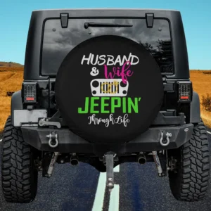 Husband and Wife Jeepin Through Life spare tire cover no camera hole variant