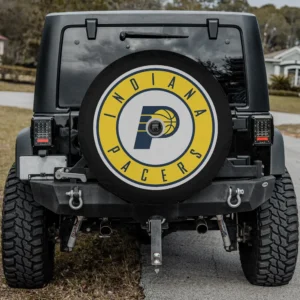 Indiana Pacers logo spare tire cover with camera hole installed on Jeep