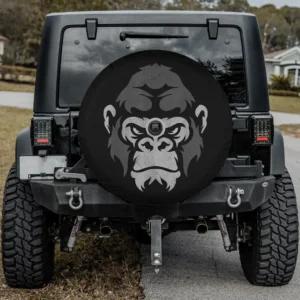 Intense gorilla face bold graphic spare tire cover with backup camera hole for Jeep SUV RV