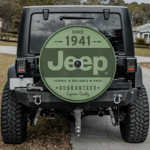 Jeep 1941 vintage logo officially licensed spare tire cover with camera hole