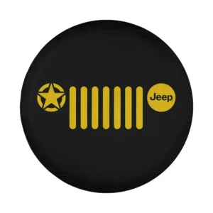 Jeep 7-slot grille star Jeep logo design yellow on black spare tire cover