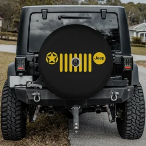 Jeep 7-slot grille star Jeep logo spare tire cover with camera hole black yellow