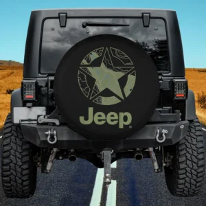 Jeep Army Star Map spare tire cover without camera hole on black Jeep