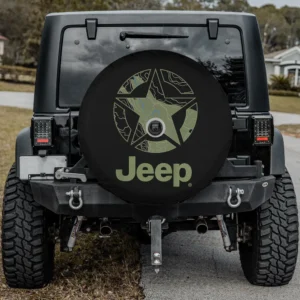 Jeep Army Star Map spare tire cover with camera hole on black Jeep