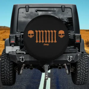 Jeep Bone Grille Orange spare tire cover without camera hole on black Jeep
