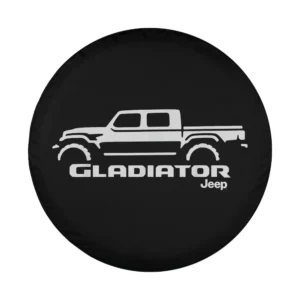 Jeep Gladiator silhouette rugged spare tire cover design white on black