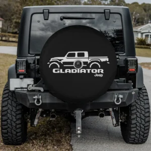 Jeep Gladiator silhouette rugged spare tire cover with camera hole black fabric