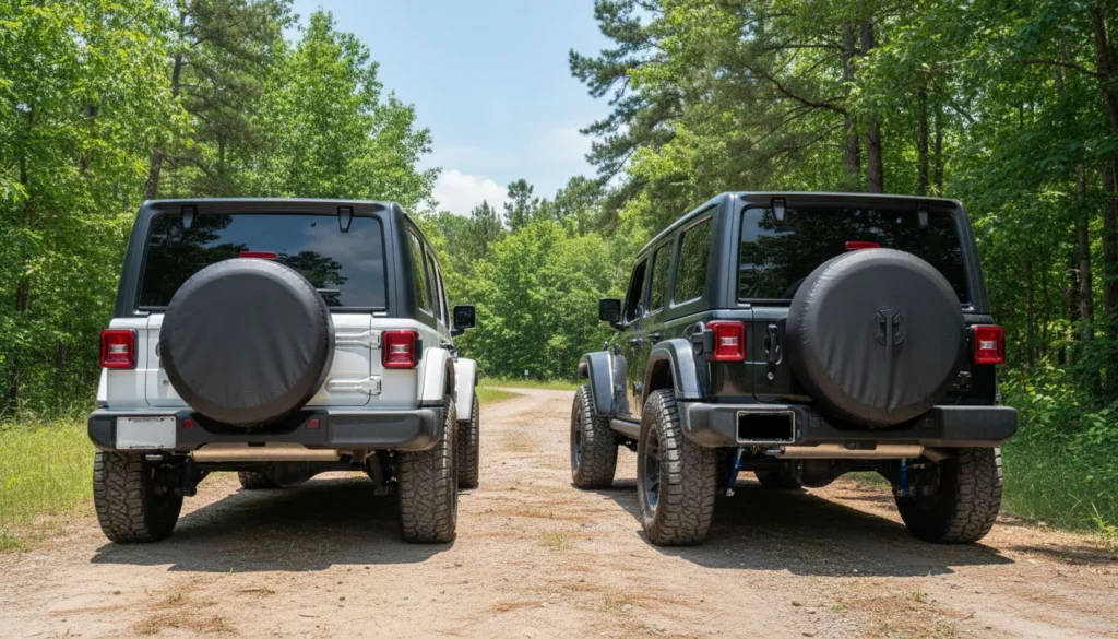 Jeep spare tire covers stock vs lifted 30 inch stock vs 35 inch lifted comparison