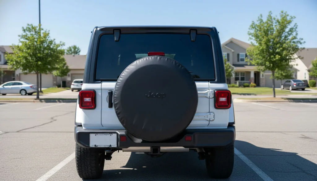 Jeep spare tire covers stock vs lifted stock JL 30 31 inch factory tire fitted