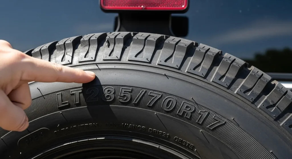 Reading Jeep spare tire sidewall code LT285 70R17 to determine correct custom spare tire cover size