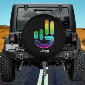 Jeep Wave Pride hand logo spare tire cover on Jeep without camera hole