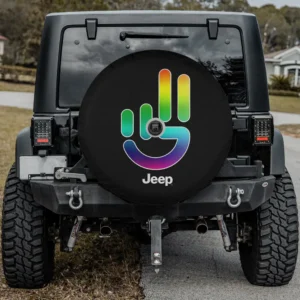 Jeep Wave Pride hand logo spare tire cover with backup camera hole