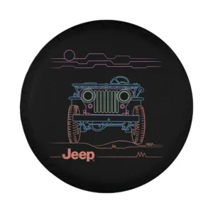 Jeep Willys neon line art design on black waterproof spare tire cover