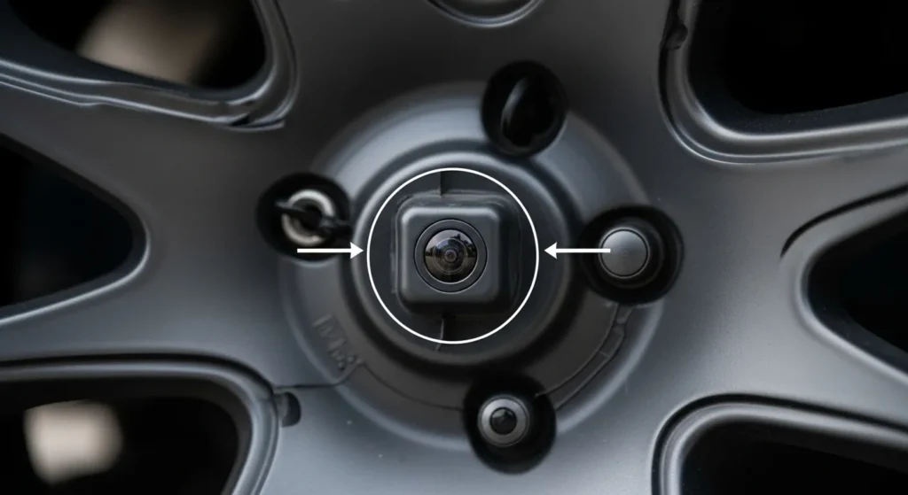 Jeep Wrangler JL backup camera location on spare tire showing why custom cover needs camera hole option