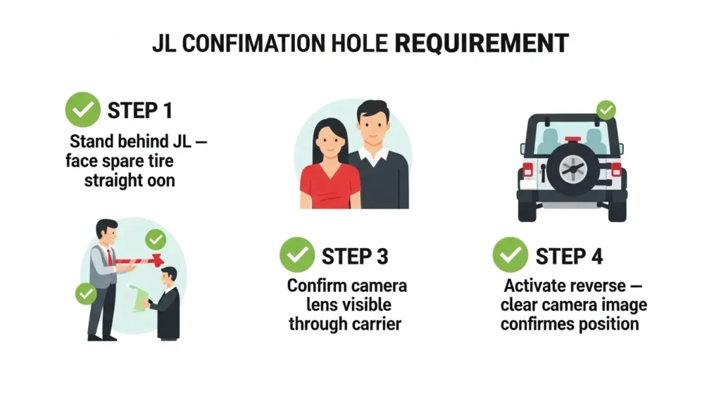 Jeep Wrangler JL spare tire cover camera hole four step confirmation process visual check activate