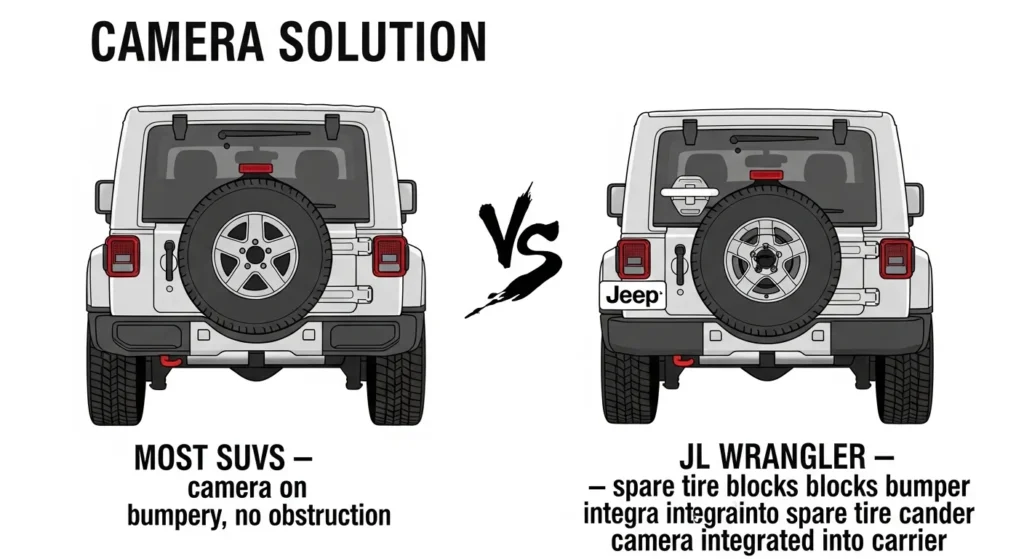 Jeep Wrangler JL spare tire cover camera hole why JL different camera carrier vs typical bumper mount