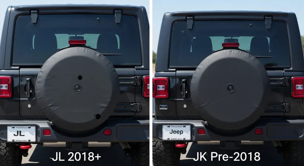 jeep wrangler jl vs jk spare tire cover camera hole difference