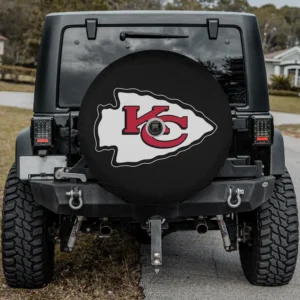 Kansas City Chiefs logo black spare tire cover with camera hole on Jeep