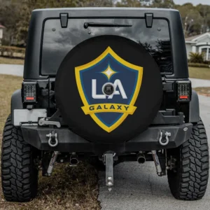LA Galaxy shield logo spare tire cover with backup camera hole on Jeep rear tire