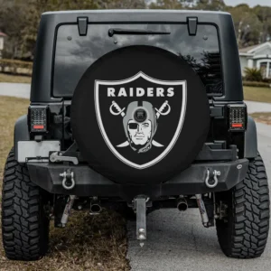 Las Vegas Raiders pirate swords NFL spare tire cover with camera hole black fabric