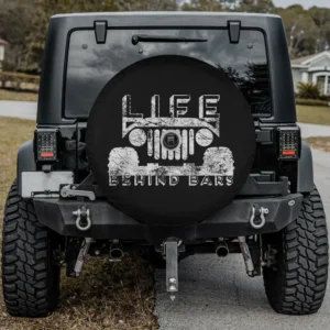 Life Behind Bars Jeep grille distressed spare tire cover with camera hole