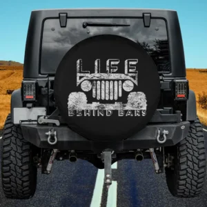 Life Behind Bars Jeep grille distressed spare tire cover without camera hole