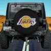Los Angeles Lakers logos NBA spare tire cover without camera hole on Jeep black spare tire