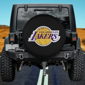 Los Angeles Lakers logos NBA spare tire cover without camera hole on Jeep black spare tire