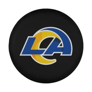 Close-up of Los Angeles Rams blue and yellow NFL logo design for spare tire cover