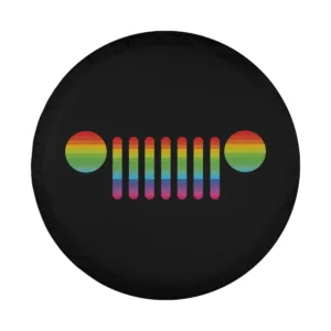 Mens Jeep Pride 7-slot grille rainbow design on black spare tire cover