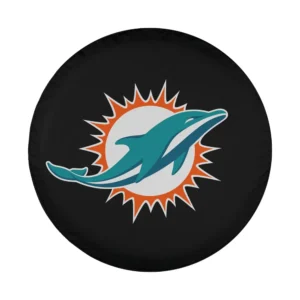 Miami Dolphins logo design on black NFL spare tire cover