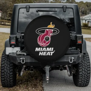 Miami Heat flaming basketball NBA spare tire cover with camera hole on Jeep