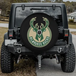 Milwaukee Bucks logo deer head spare tire cover with camera hole on Jeep