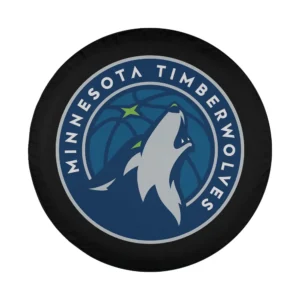 Close-up of Minnesota Timberwolves logo design on spare tire cover