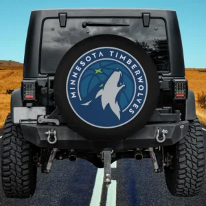 Minnesota Timberwolves logo NBA spare tire cover on Jeep with no camera hole