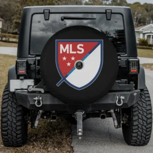 MLS logo shield major league soccer spare tire cover with backup camera hole on Jeep rear spare tire