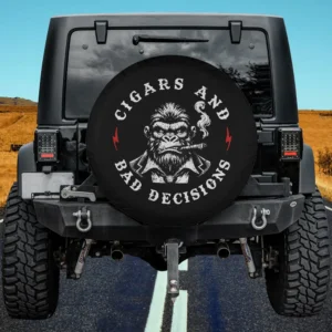 Monkey Cigars and Bad Decisions gorilla spare tire cover without camera hole on Jeep