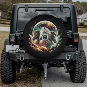 Moon full moon three horses clouds spare tire cover for Jeep SUV RV, with camera hole