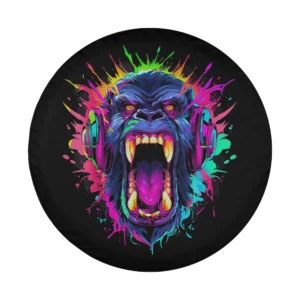 neon screaming headphones gorilla gamer meme design for spare tire cover