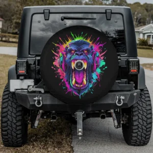 neon screaming headphones gorilla gamer meme spare tire cover with camera hole