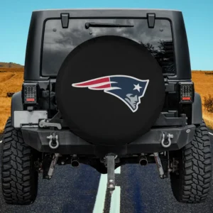 New England Patriots logo on black spare tire cover without camera hole