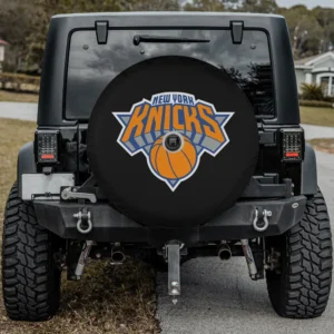 New York Knicks logo basketball spare tire cover with camera hole on Jeep