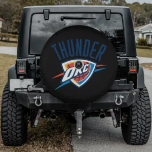 Oklahoma City Thunder logo NBA spare tire cover with camera hole on Jeep spare tire